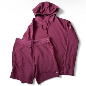 ALO Yoga Men’s Burgundy/Maroon Hoodie and Shorts Set - Size Large